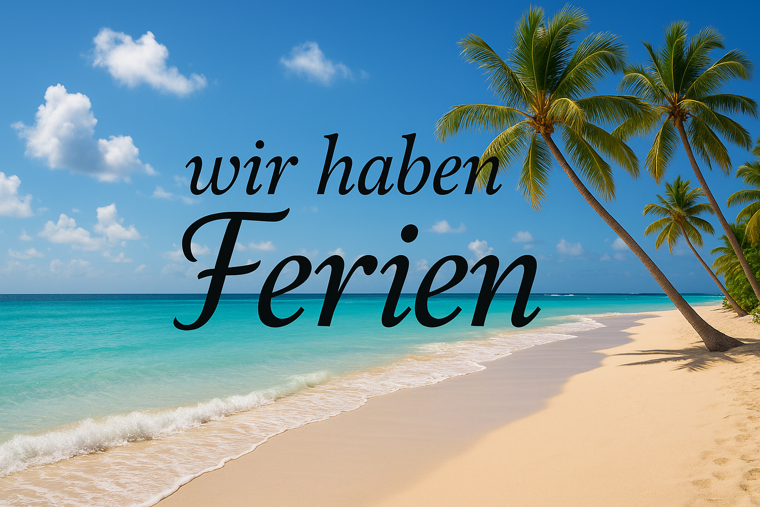 Ein Bild mit Strand und Meer. Auf dem Bild steht "wird haben Ferien".
